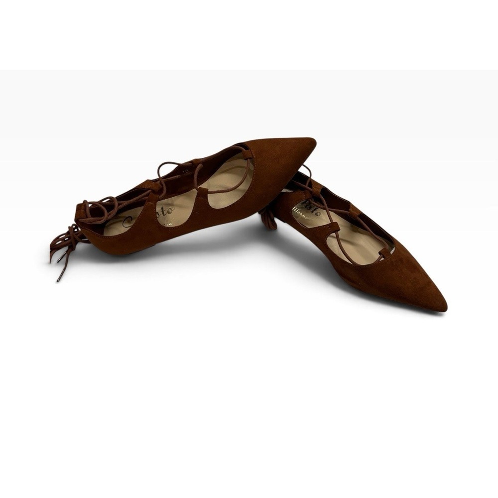 Callisto Rian Ballet Flat Brown Faux Suede Lace Up 10 Pointed Toe 90s Classic